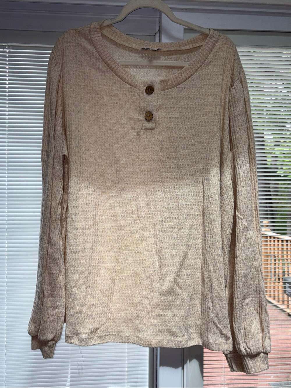 white birch Cream Long Sleeve Henley Top with Button Front